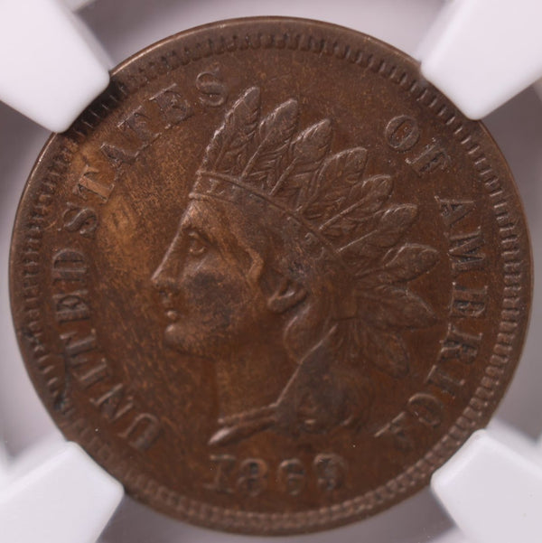 1869/69, Indian Head Cent., FS-301., Over Date., NGC VF-30., Store #GCI001