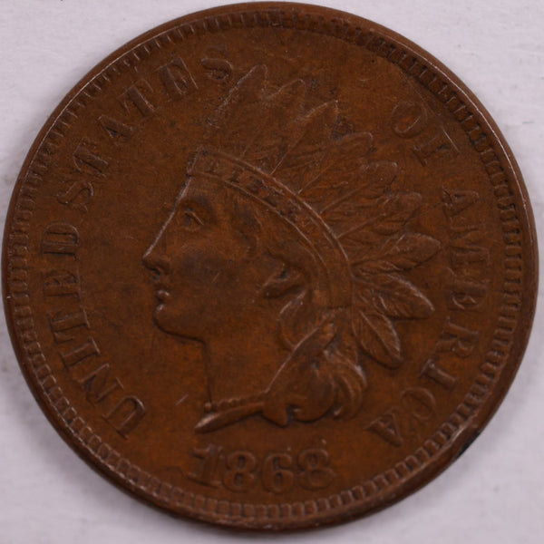 1868, Indian Head Cent, Extra Fine+ Circulated Coin, Store #CT0004