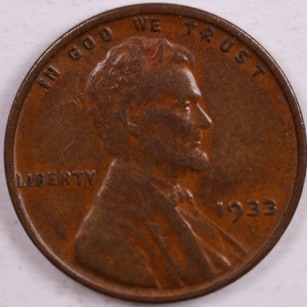 1933 Lincoln Wheat Cent, Extra Fine Circulated Coin, Store #CT0007