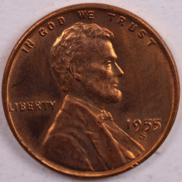 1955-S Lincoln Wheat Cent, Mint State Red Uncirculated Coin, Store #CT0008