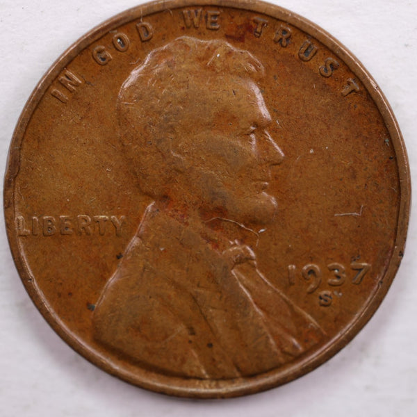 1937-S Lincoln Wheat Cent, Extra Fine Circulated Coin, Store #CT0061