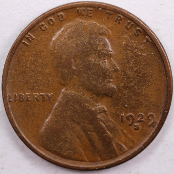 1929-S Lincoln Wheat Cent, Very Fine+ Circulated Coin, Store #CT0074