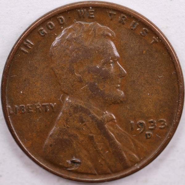 1933-D Lincoln Wheat Cent, Extra Fine+ Circulated Coin, Store #CT0077