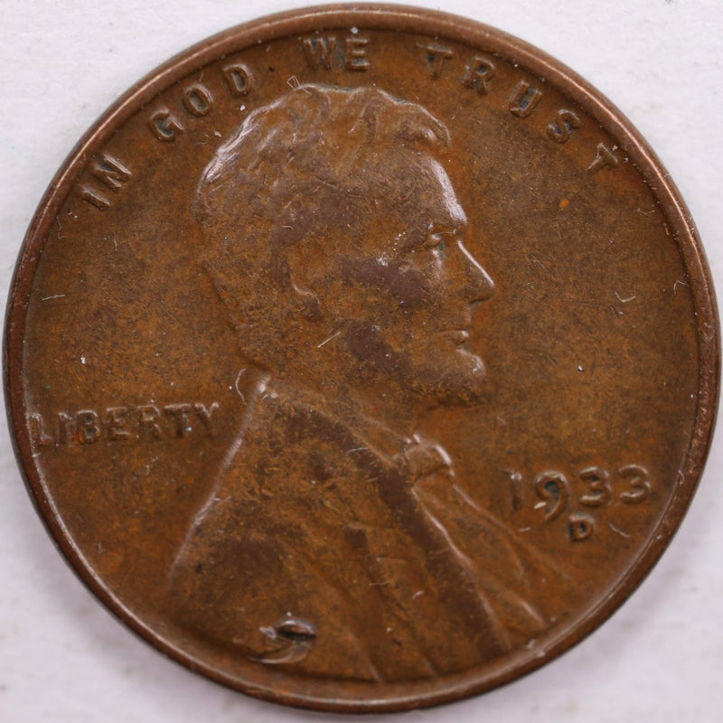 1933-D Lincoln Wheat Cent, Extra Fine+ Circulated Coin, Store