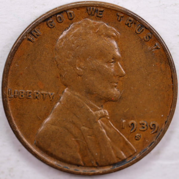 1939-S Lincoln Wheat Cent, Extra Fine Circulated Coin, Store #CT0081