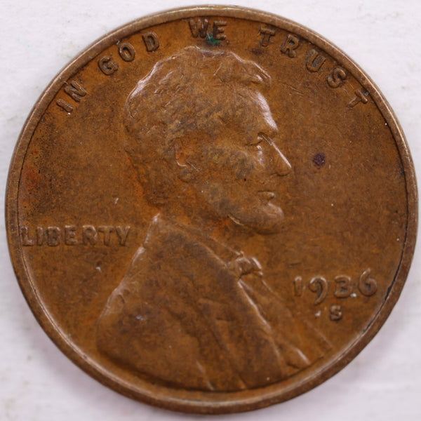 1936-S Lincoln Wheat Cent, Extra Fine Circulated Coin, Store #CT0083