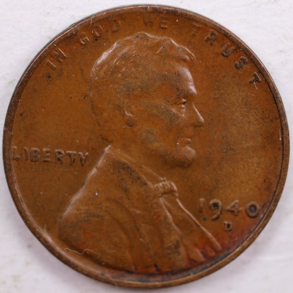 1940-D Lincoln Wheat Cent, Very Fine+ Circulated Coin, Store #CT0090