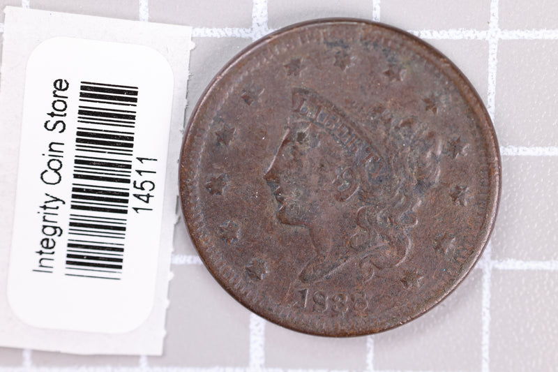 1838 Large Cent, Affordable Circulated Coin, Store Sale