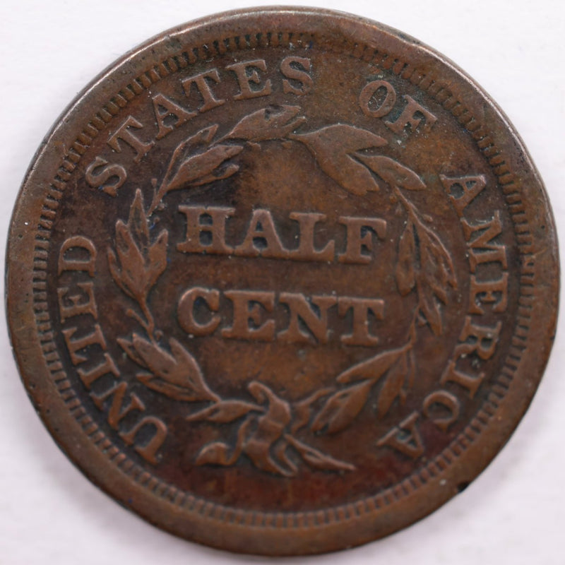 1851 Braided Hair Half Cent, Fine Circulated Coin, Store