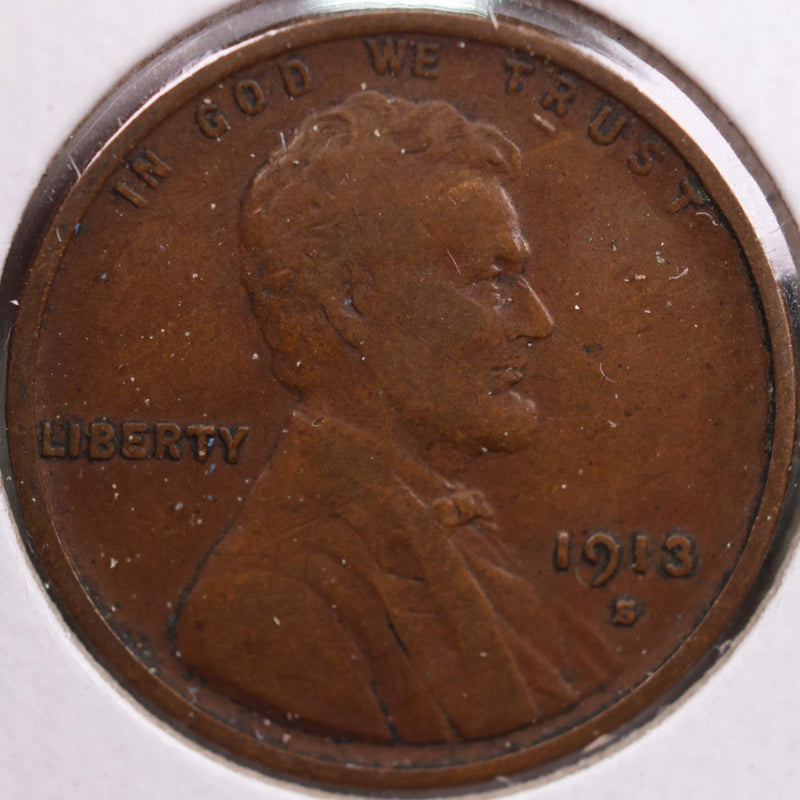 1913-S Lincoln Wheat Cent, Very Fine Circulated Coin, Store