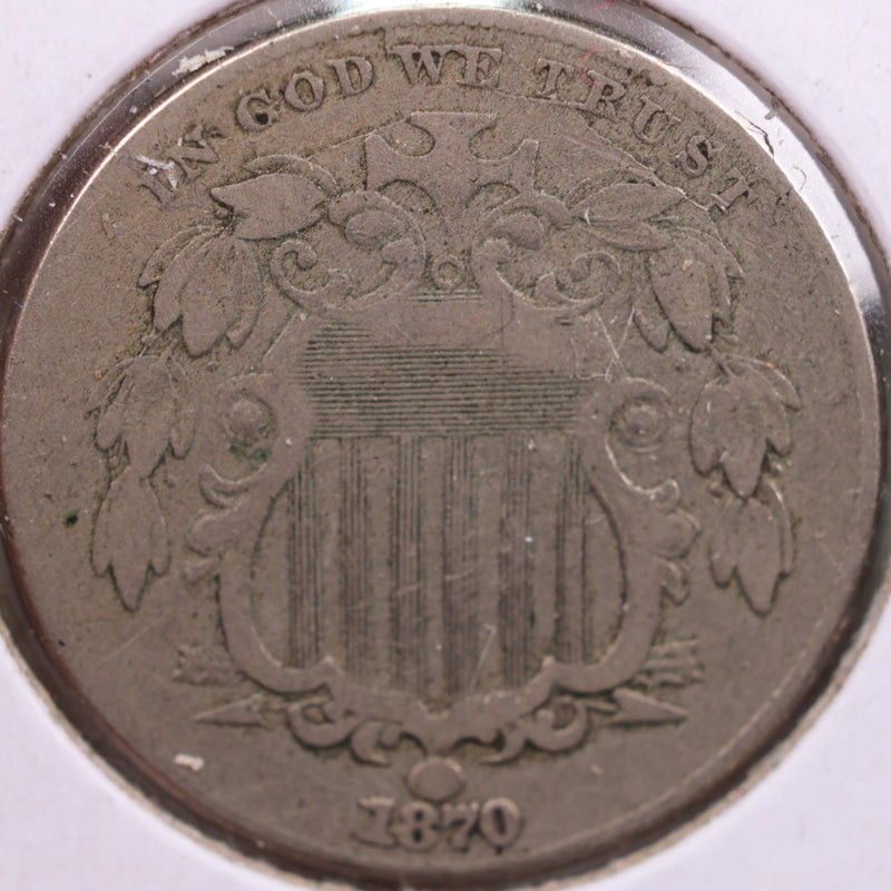 1870 Shield Nickel, Fine Circulated Coin, Store