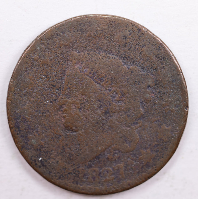 1827 Matron Head., Large Cent., About Good Details., Circulated Coin., Store Sale