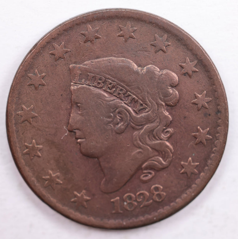 1828 Matron Head., Large Cent., Fine Details., Circulated Coin., Store Sale