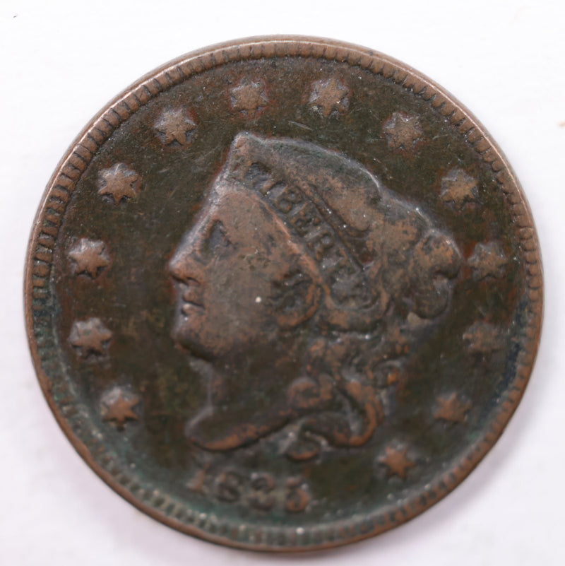 1835 Matron Head., Large Cent., Very Fine Details., Circulated Coin., Store Sale