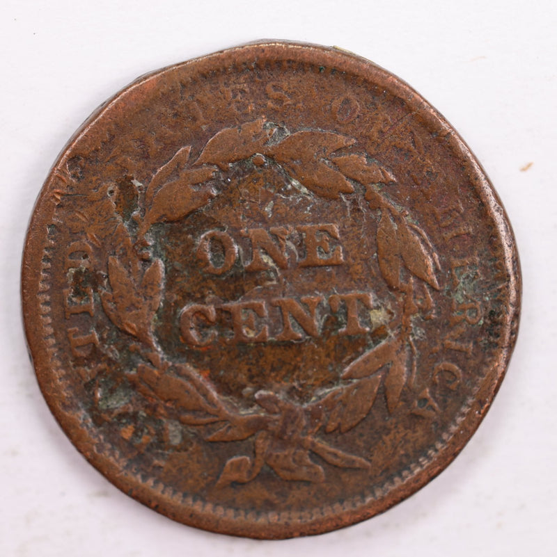 1842 Braided Hair., Large Cent., Very Good Details Circulated Coin., Store Sale