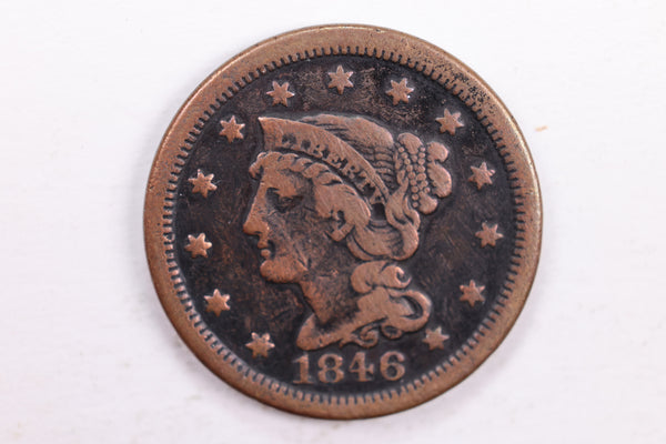 1846 Braided Hair., Large Cent., Fine Circulated Coin., Store Sale #CT0039