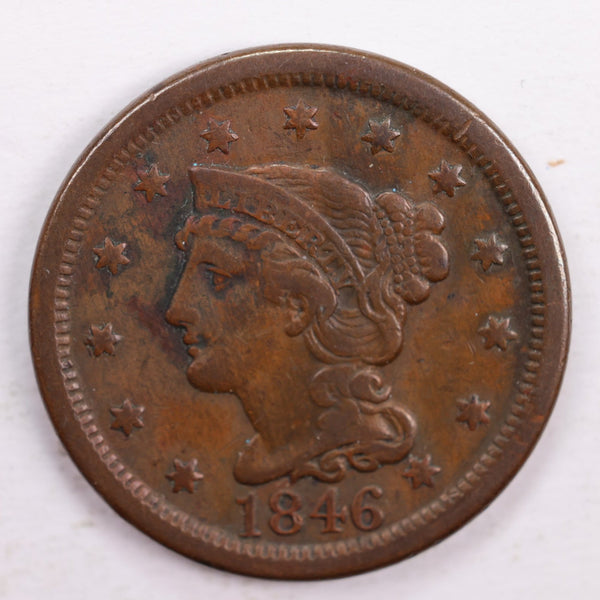 1846 Braided Hair., Large Cent., Very Fine Circulated Coin., Store Sale #CT0040