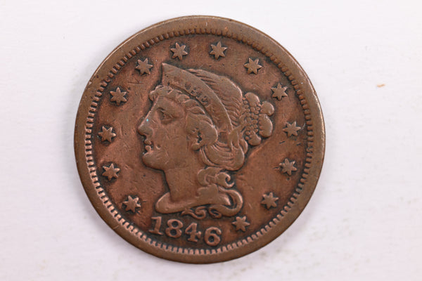 1846 Braided Hair., Large Cent., Very Fine Circulated Coin., Store Sale #CT0041