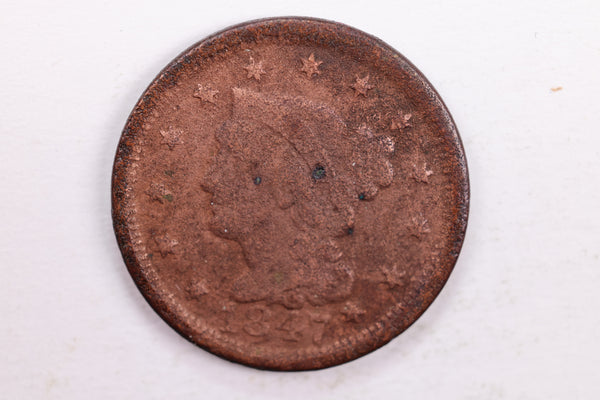 1847 Braided Hair., Large Cent., Very Good Detail., Circulated Coin., Store Sale #CT0042