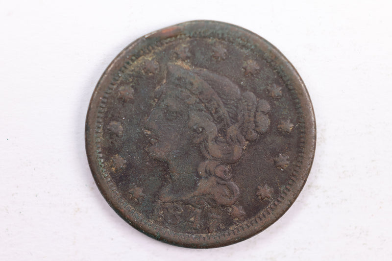 1847 Braided Hair., Large Cent., Very Good Detail., Circulated Coin., Store Sale