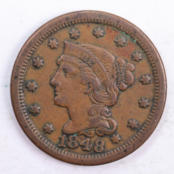 1848 Braided Hair., Large Cent., Very Fine Circulated Coin., Store Sale #CT0048