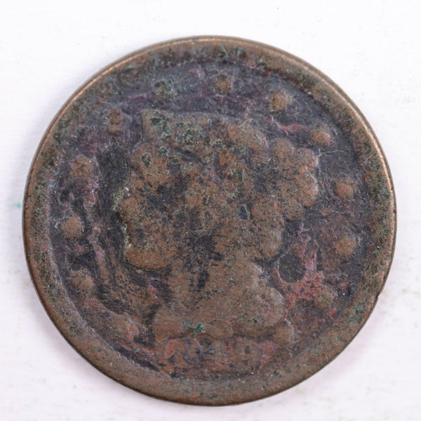 1849 Braided Hair., Large Cent., Good Details Circulated Coin., Store Sale #CT0152