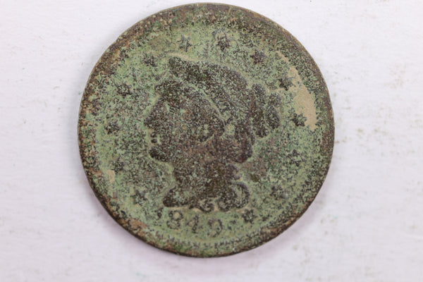 1849 Braided Hair., Large Cent., About Good Details Circulated Coin., Store Sale #CT0153