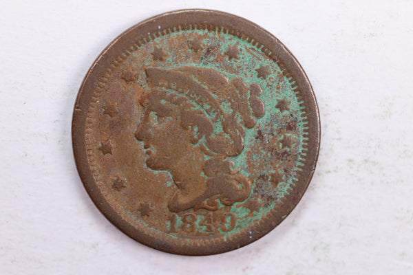 1849 Braided Hair., Large Cent., Fine Details Circulated Coin., Store Sale #CT0154