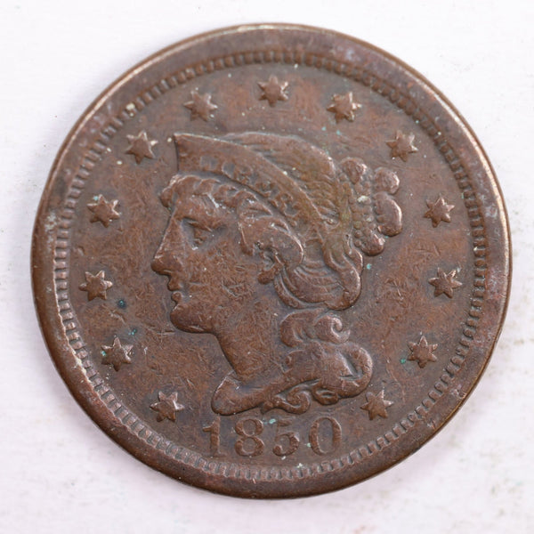 1850 Braided Hair., Large Cent., Fine Circulated Coin., Store Sale #CT0155