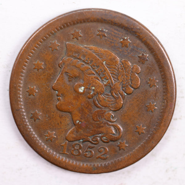 1852 Braided Hair., Large Cent., Fine Circulated Coin., Store Sale #CT0162