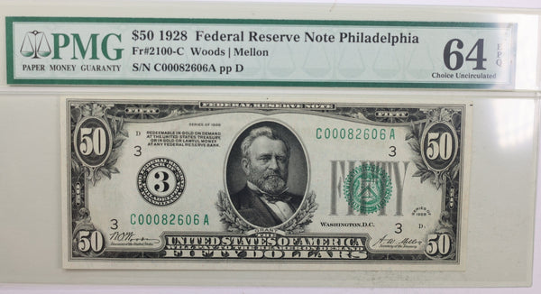 1928 $50 Federal Reserve Note, Philadelphia, PA., PCGS CU-64 EPQ., GFRB004