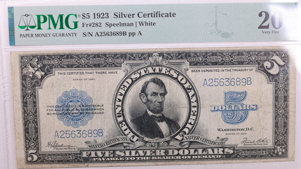 1923 $5 Silver Certificate., "PORT HOLE"., PMG VF-20., Store # GLSC001