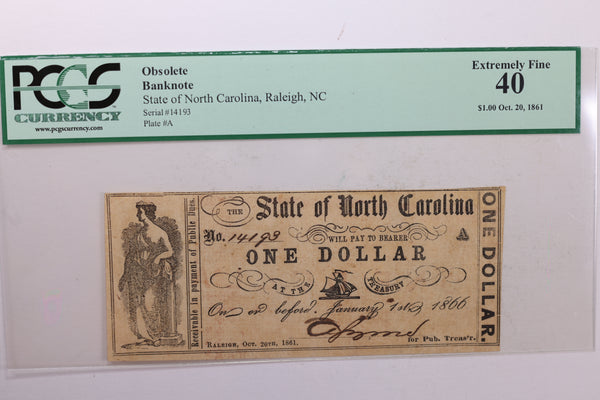 1866 $1., State of North Carolina., Obsolete., PCGS Currency., EF-40., Store # GNC028