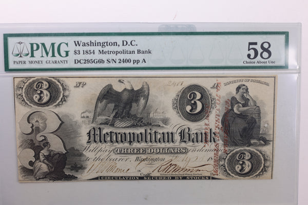 1854 $3., Washington D.C., Obsolete., PMG Currency., AU-58., Store # GDC001