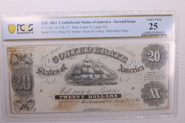 1861 $20., Confederate States., Obsolete., PCGS Currency., VF-25., Store #GCSA002