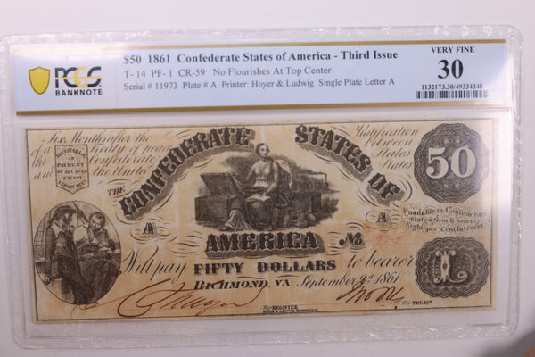 1861 $50., Confederate States., Obsolete., PCGS Currency., VF-30., Store #GCSA004