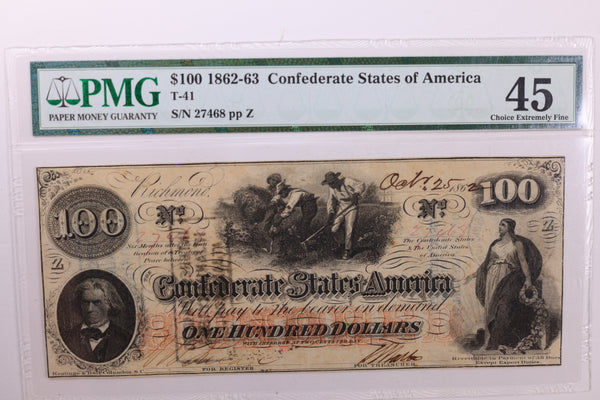 1861 $100., Confederate States., Obsolete., PMG Currency., XF-45., Store #GCSA010