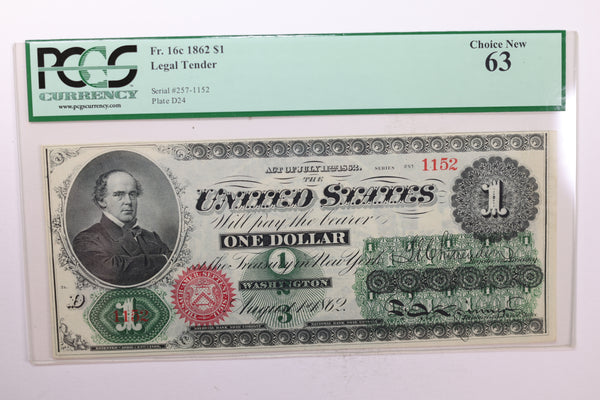 1862 $1., Legal Tender Note., PCGS Currency CU-63., Store #GLT001