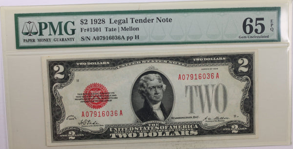 1928 $2., Legal Tender Note., PMG Currency CU-65, PPQ., Store #GLT003