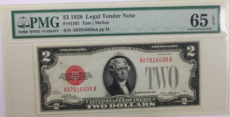 1928 $2., Legal Tender Note., PMG Currency CU-65, PPQ., Store