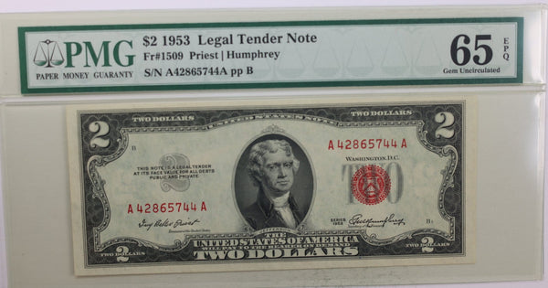 1953 $2., Legal Tender Note., PMG Currency CU-65, EPQ., Store #GLT004