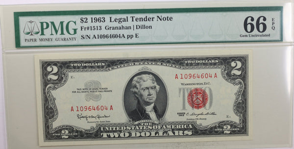 1963 $2., Legal Tender Note., PMG Currency CU-66., EPQ., Store #GLT005