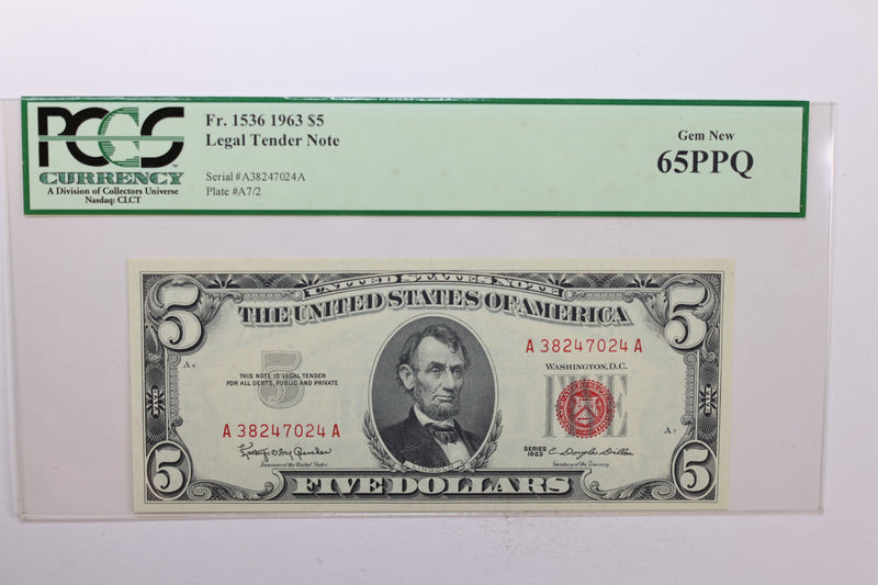 1963 $5., Legal Tender Note., PCGS Currency CU-65., PPQ., Store