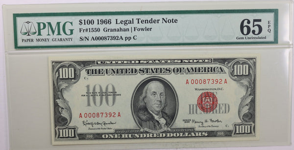 1966 $100., Legal Tender Note., PMG Currency CU-65., EPQ., Store #GLT009