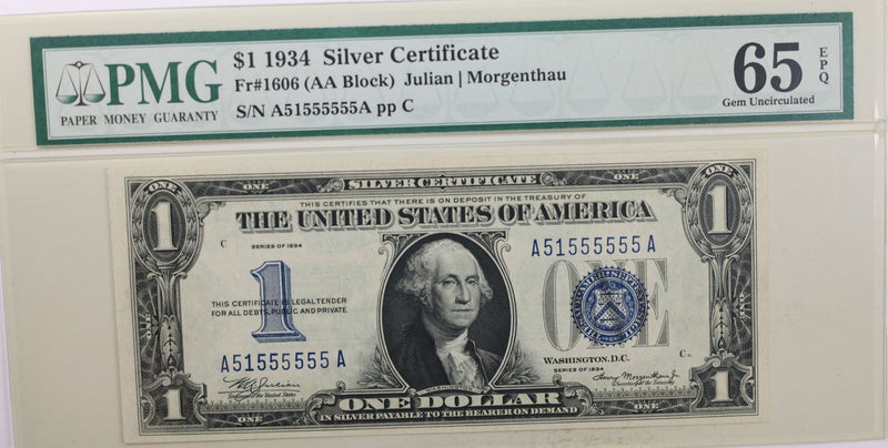 1934 $1., Silver Certificate., PMG Currency CU-65., EPQ., Store