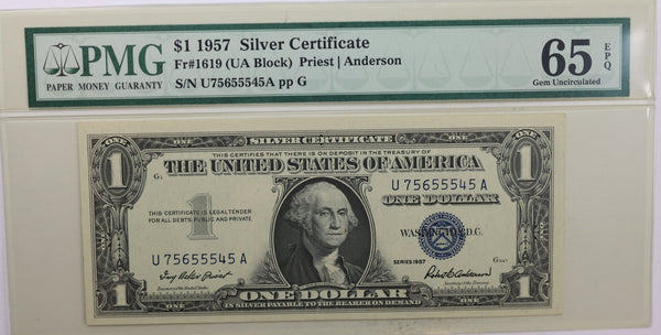 1957 $1., Silver Certificate., PMG Currency CU-65., EPQ., Store #GSC005