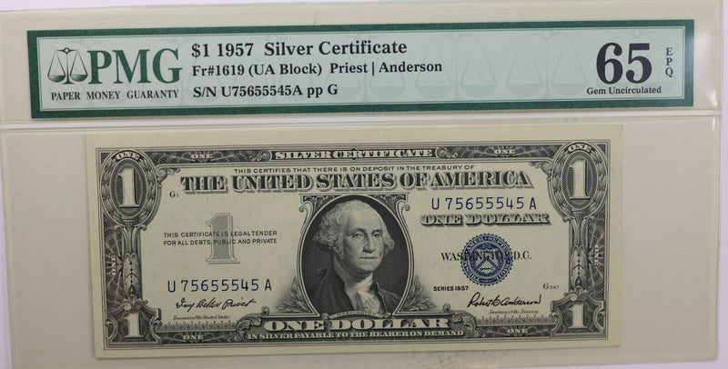 1957 $1., Silver Certificate., PMG Currency CU-65., EPQ., Store