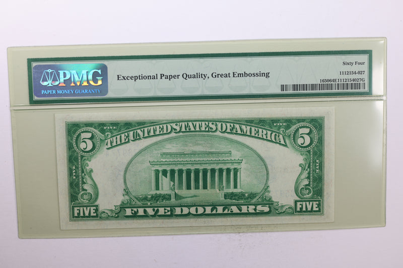 1934 $5., Silver Certificate., PMG Currency CU-64., EPQ., Store