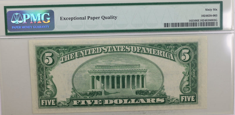 1953 $5., Silver Certificate., PMG Currency CU-66., EPQ., Store