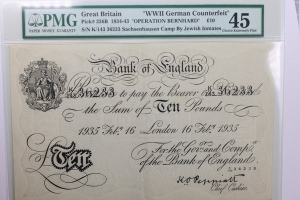 1935 10 Pound Note., WWII German Counterfeit., PMG XF-45, Store #GWC001